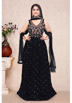 Dark Navy Blue Georgette Designer Gown